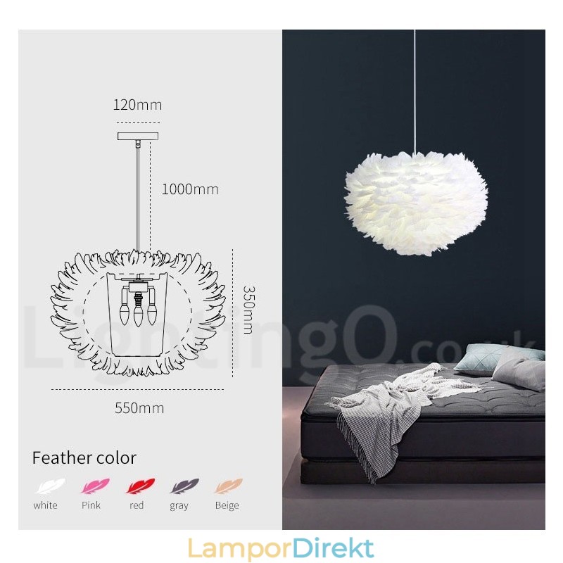 Flerfärgad Fjäderljuskrona Modern Samtida Taklampa