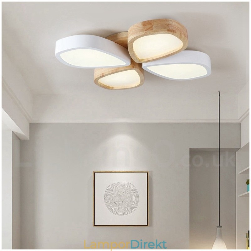 Dimbar Ultratunn Taklampa Med Kronblad I Trä Med Taklampa I Akryl I Nordisk Stil