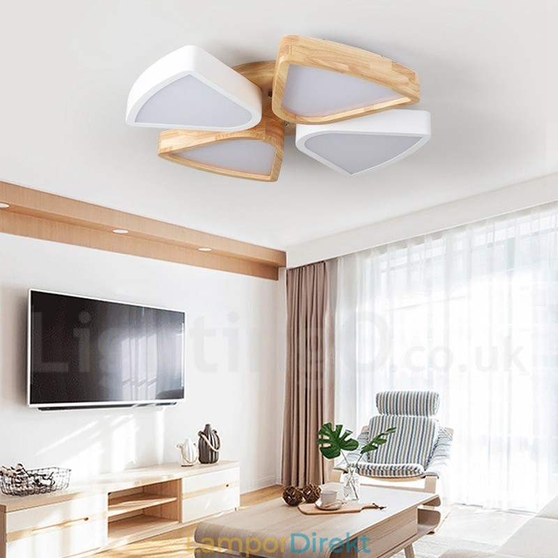 Dimbar Ultratunn Taklampa Med Kronblad I Trä Med Taklampa I Akryl I Nordisk Stil