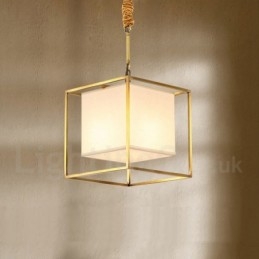 Ren Mässing Enkel Rustik Retro Vintage Mässingslampa Med Tygskärm