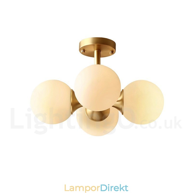 4 Ljus, Ren Mässing, Modern, Modern, Enkel, Rustik, Retro Vintage, Infälld Taklampa Med Glasskärmar