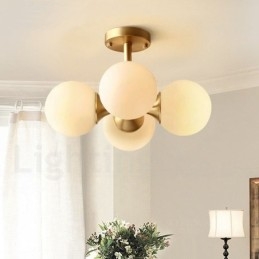 4 Ljus, Ren Mässing, Modern, Modern, Enkel, Rustik, Retro Vintage, Infälld Taklampa Med Glasskärmar