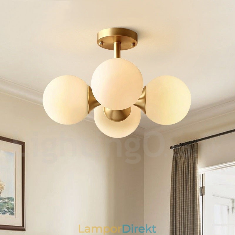 4 Ljus, Ren Mässing, Modern, Modern, Enkel, Rustik, Retro Vintage, Infälld Taklampa Med Glasskärmar