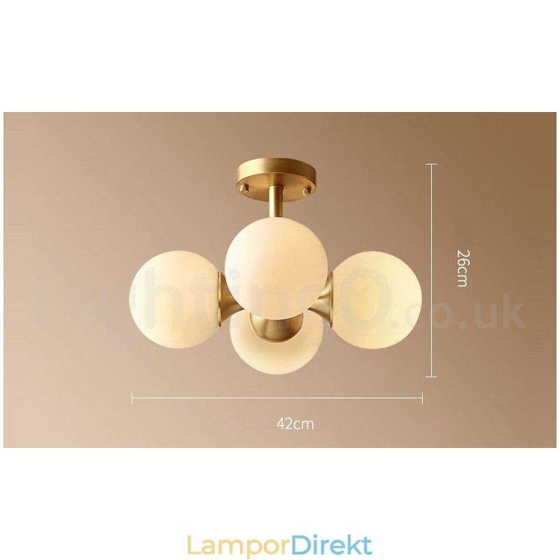 4 Ljus, Ren Mässing, Modern, Modern, Enkel, Rustik, Retro Vintage, Infälld Taklampa Med Glasskärmar