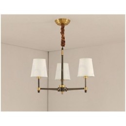 Ren Mässing Stor Lyxig Rustik Retro Vintage Mässingshängande Ljuskrona Med Tygskärmar