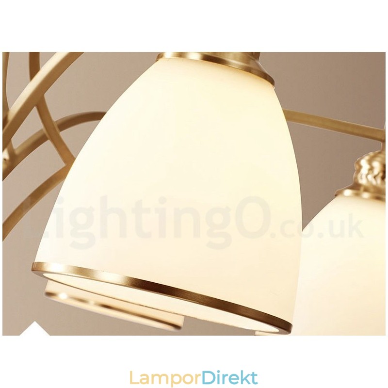 Ren Mässing Stor Lyxig Rustik Retro Vintage Mässing Hängande Ljuskrona Med Glasskärmar