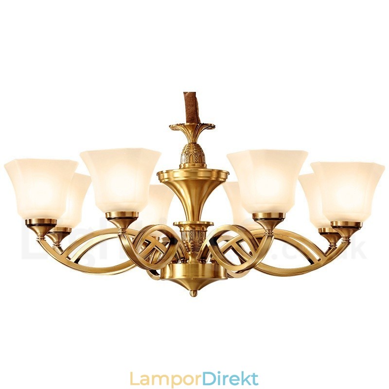 Ren Mässing Stor Lyxig Rustik Retro Vintage Mässing Hängande Ljuskrona Med Glasskärmar