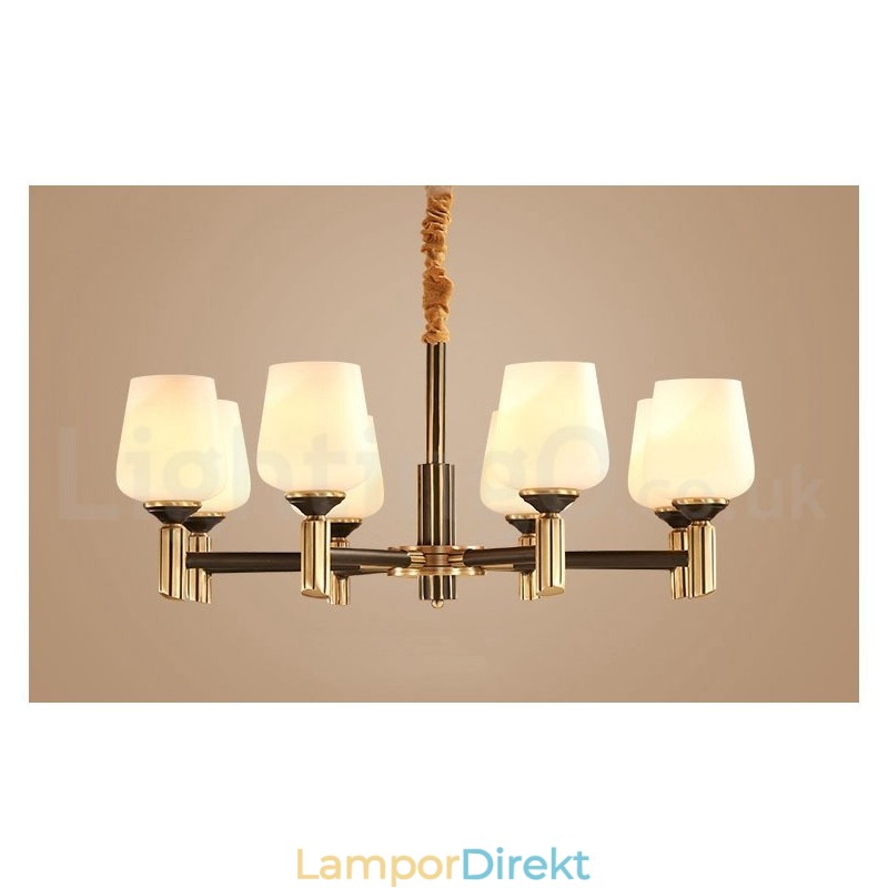 Ren Mässing Stor Lyxig Rustik Retro Vintage Mässing Hängande Ljuskrona Med Glasskärmar