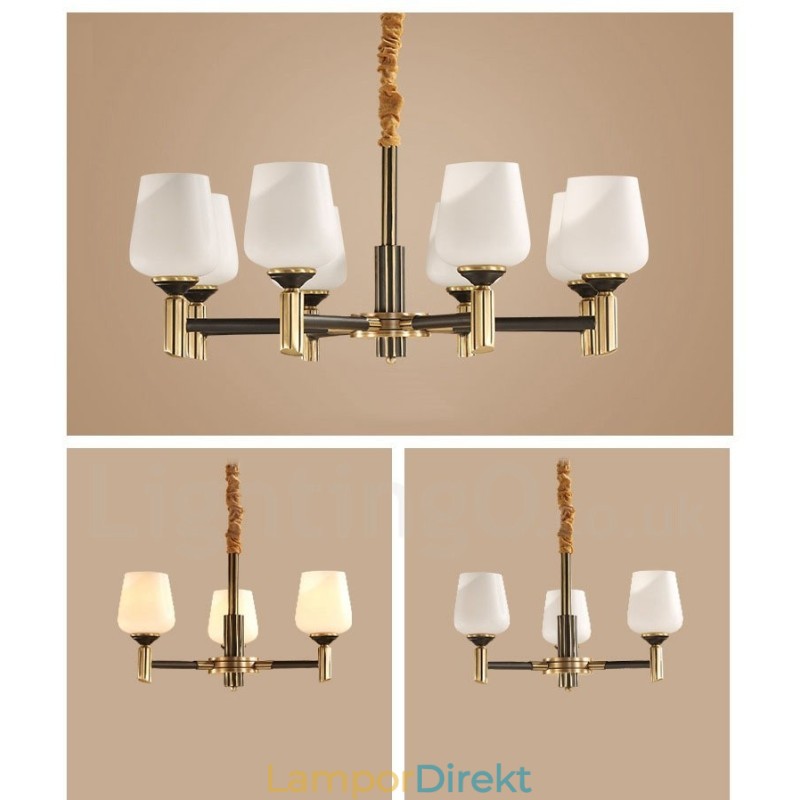 Ren Mässing Stor Lyxig Rustik Retro Vintage Mässing Hängande Ljuskrona Med Glasskärmar