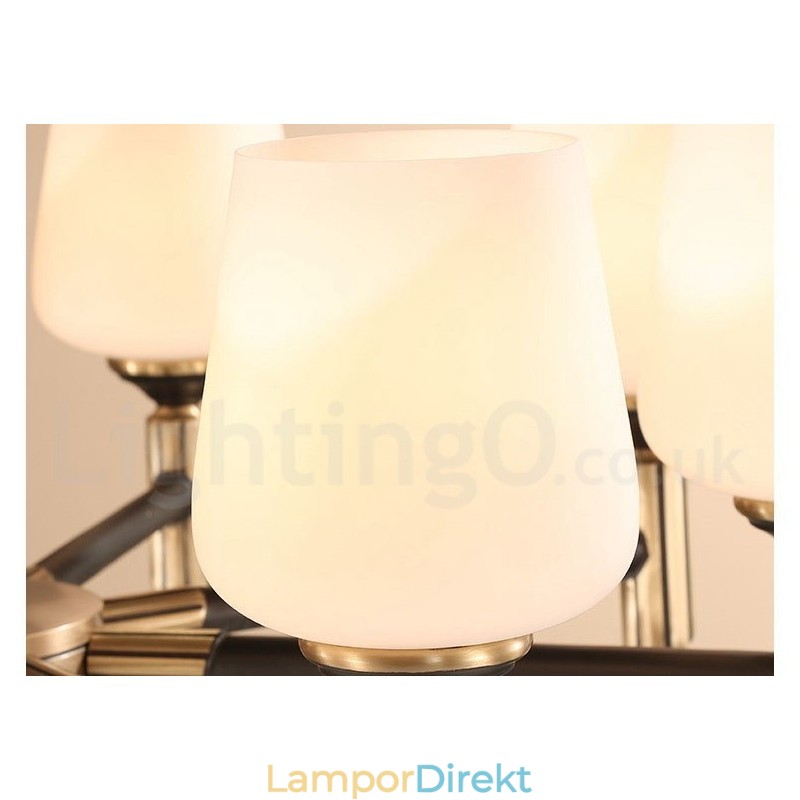 Ren Mässing Stor Lyxig Rustik Retro Vintage Mässing Hängande Ljuskrona Med Glasskärmar