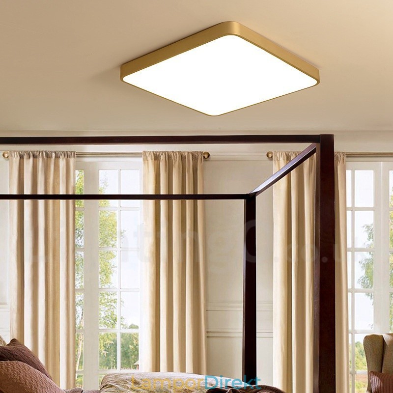 Ultratunn Fyrkantig Dimbar Modern Modern Nordisk Stil Infälld Taklampa I Mässing Med Akrylskärm Kan Också Användas Som Vägglampa