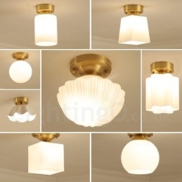Pure Brass Rustic Lodge Nordic Style Infällda Taklampor Med Glasskärm