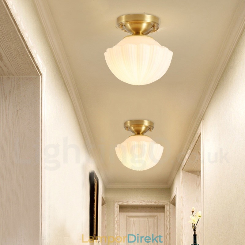 Pure Brass Rustic Lodge Nordic Style Infällda Taklampor Med Glasskärm