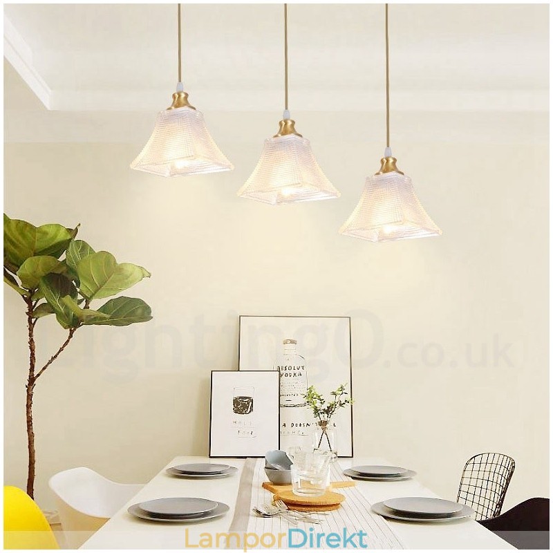 Pure Brass Rustic Lodge Nordic Style Pendellampa Med Glasskärm