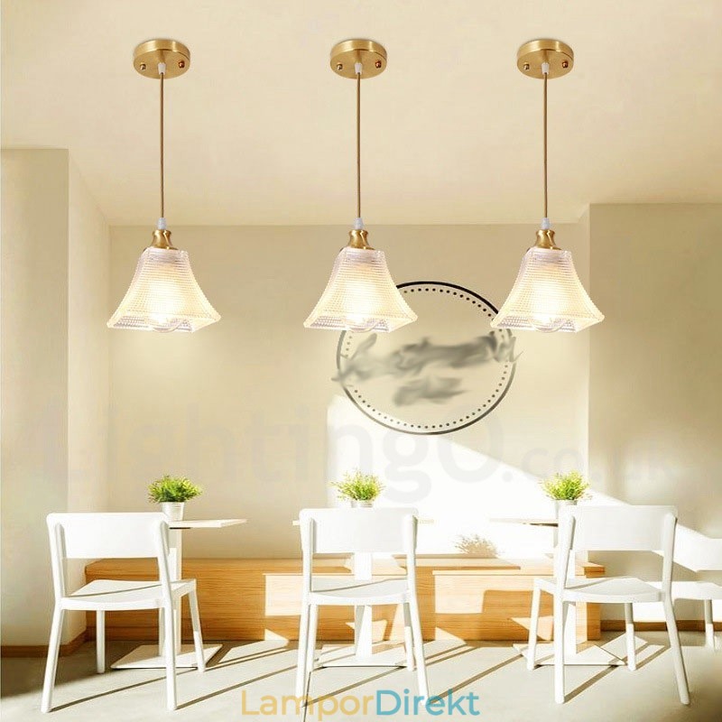 Pure Brass Rustic Lodge Nordic Style Pendellampa Med Glasskärm