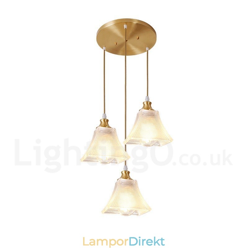 Pure Brass Rustic Lodge Nordic Style Pendellampa Med Glasskärm