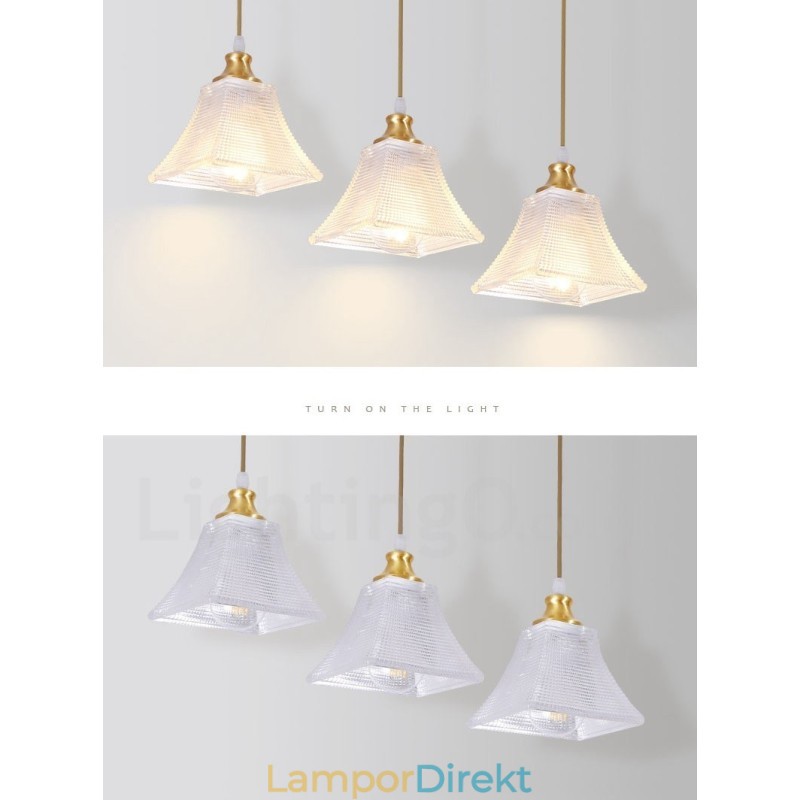 Pure Brass Rustic Lodge Nordic Style Pendellampa Med Glasskärm