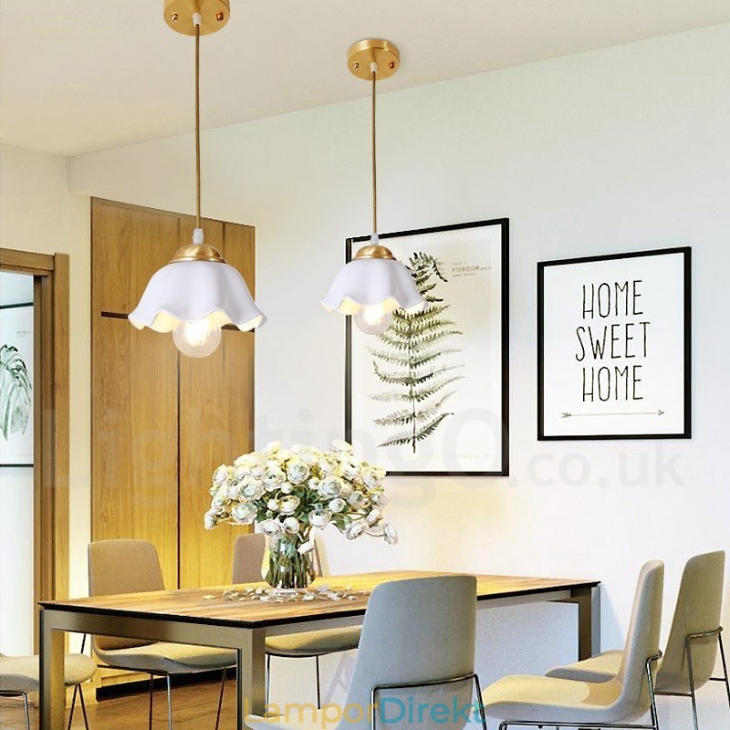 Pure Brass Rustic Lodge Nordic Style Pendellampa Med Keramikskärm