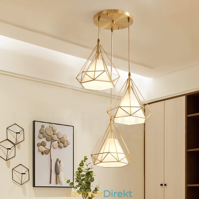 Pure Brass Rustic Lodge Nordic Style Pendellampa Med Tygskärm