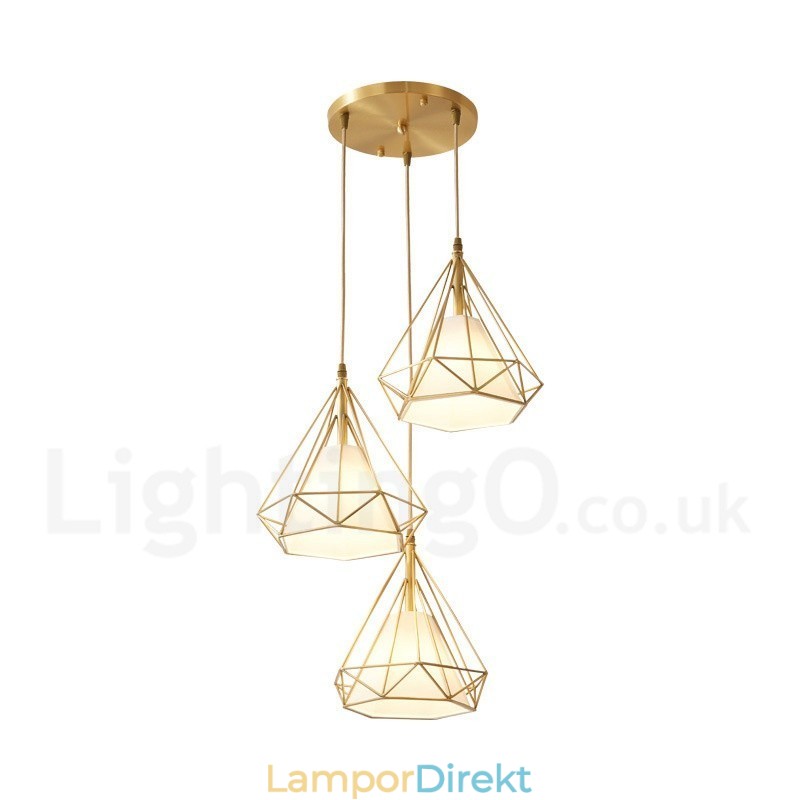 Pure Brass Rustic Lodge Nordic Style Pendellampa Med Tygskärm
