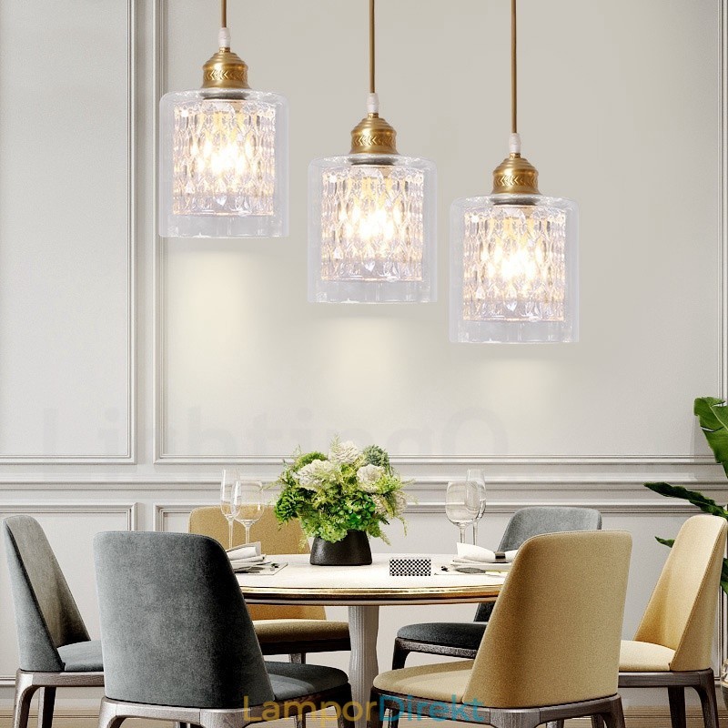 Pure Brass Rustic Lodge Nordic Style Pendellampa Med Glasskärm