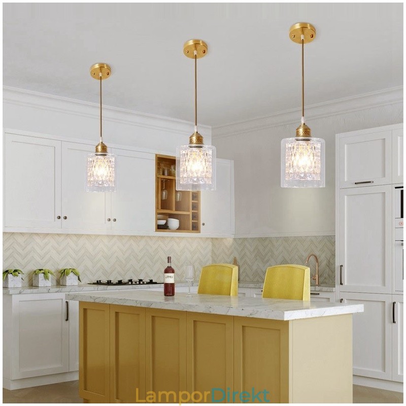 Pure Brass Rustic Lodge Nordic Style Pendellampa Med Glasskärm