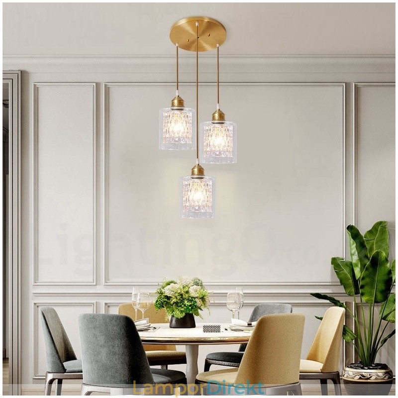 Pure Brass Rustic Lodge Nordic Style Pendellampa Med Glasskärm