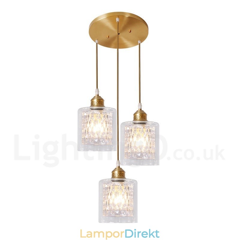 Pure Brass Rustic Lodge Nordic Style Pendellampa Med Glasskärm