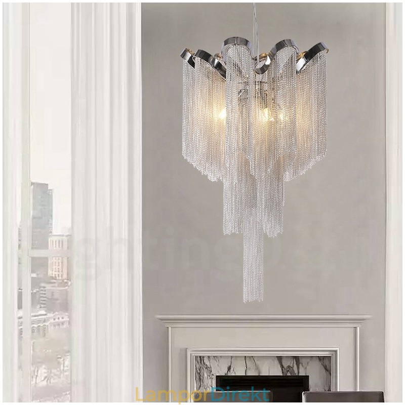 Aluminium Tofsar Ljuskrona Designer Pendel Light Silver Färg