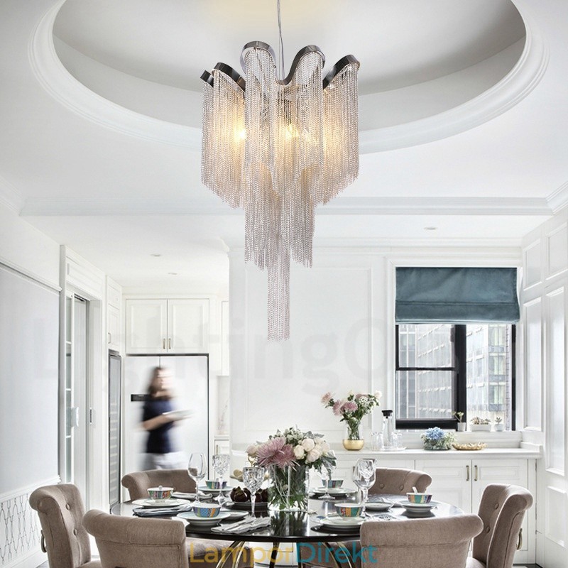 Aluminium Tofsar Ljuskrona Designer Pendel Light Silver Färg