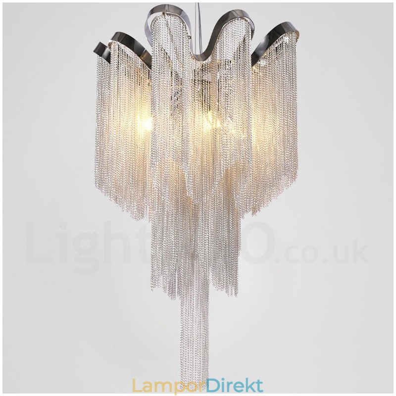 Aluminium Tofsar Ljuskrona Designer Pendel Light Silver Färg