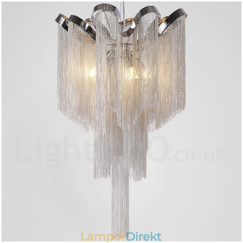 Aluminium Tofsar Ljuskrona Designer Pendel Light Silver Färg