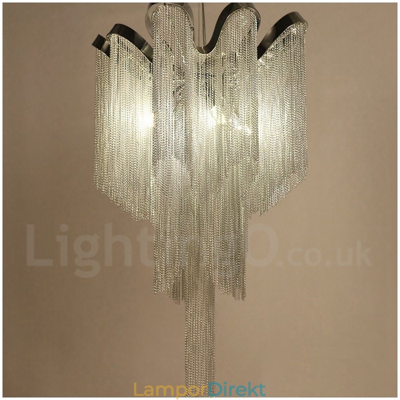 Aluminium Tofsar Ljuskrona Designer Pendel Light Silver Färg