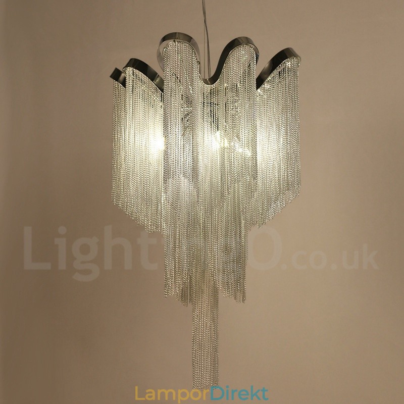 Aluminium Tofsar Ljuskrona Designer Pendel Light Silver Färg