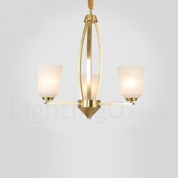 3 Ljus Ren Mässing Stor Lyxig Rustik Retro Vintage Mässingshängande Ljuskrona Med Glasskärmar
