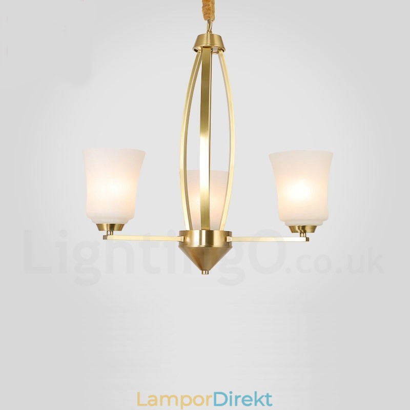3 Ljus Ren Mässing Stor Lyxig Rustik Retro Vintage Mässingshängande Ljuskrona Med Glasskärmar