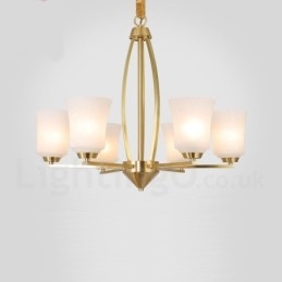 6 Ljus Ren Mässing Stor Lyxig Rustik Retro Vintage Mässing Hängande Ljuskrona Med Glasskärmar