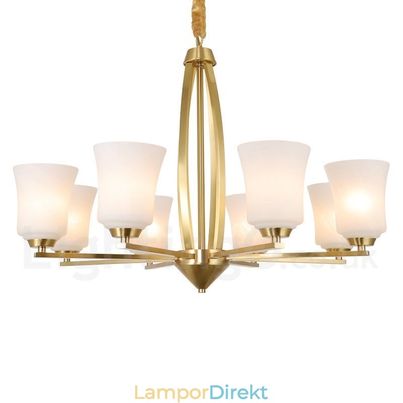 8 Ljus Ren Mässing Stor Lyxig Rustik Retro Vintage Mässingshängande Ljuskrona Med Glasskärmar