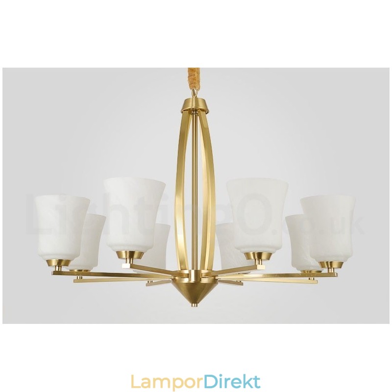 8 Ljus Ren Mässing Stor Lyxig Rustik Retro Vintage Mässingshängande Ljuskrona Med Glasskärmar