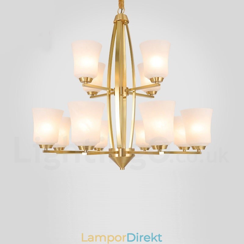 12 Ljus Ren Mässing Stor Lyxig Rustik Retro Vintage Mässingshängande Ljuskrona Med Glasskärmar