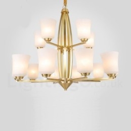 15 Ljus Ren Mässing Stor Lyxig Rustik Retro Vintage Mässing Hängande Ljuskrona Med Glasskärmar