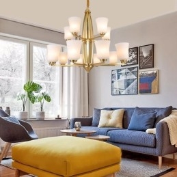 15 Ljus Ren Mässing Stor Lyxig Rustik Retro Vintage Mässing Hängande Ljuskrona Med Glasskärmar