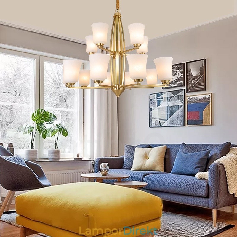 15 Ljus Ren Mässing Stor Lyxig Rustik Retro Vintage Mässing Hängande Ljuskrona Med Glasskärmar