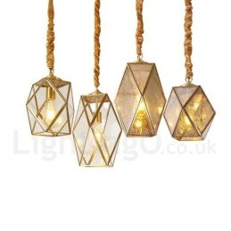 Pure Brass Rustic Lodge Nordic Style Pendellampa Med Glasskärm