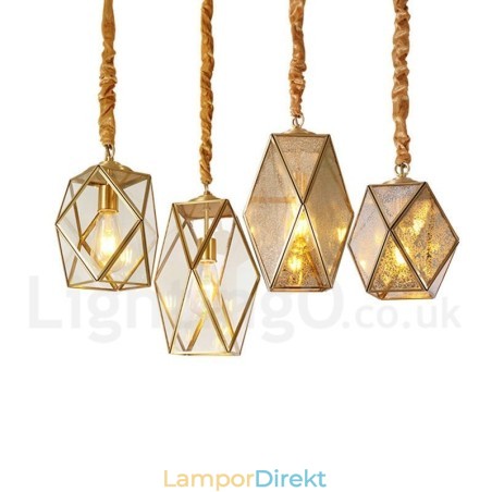 Pure Brass Rustic Lodge Nordic Style Pendellampa Med Glasskärm