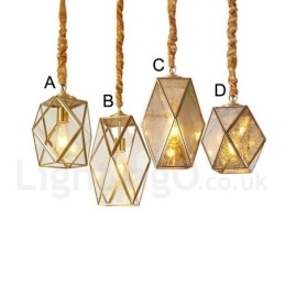 Pure Brass Rustic Lodge Nordic Style Pendellampa Med Glasskärm