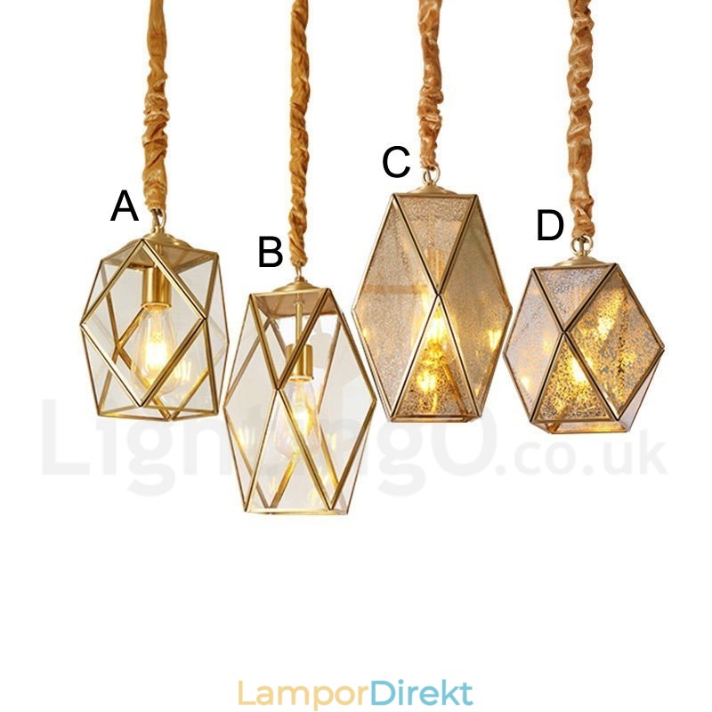 Pure Brass Rustic Lodge Nordic Style Pendellampa Med Glasskärm