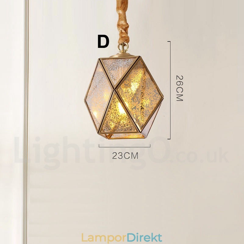 Pure Brass Rustic Lodge Nordic Style Pendellampa Med Glasskärm