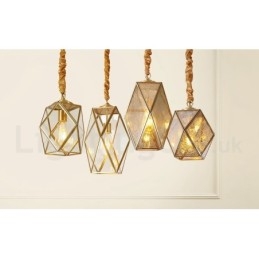 Pure Brass Rustic Lodge Nordic Style Pendellampa Med Glasskärm