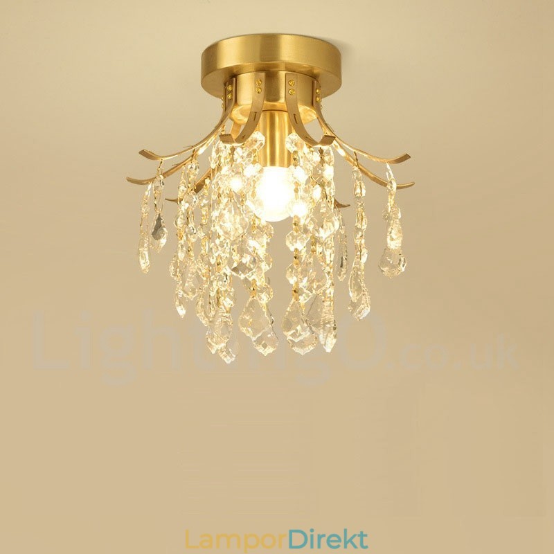 Pure Brass Rustic Lodge Nordic Style Flush Mount Crystal Ceiling Lights